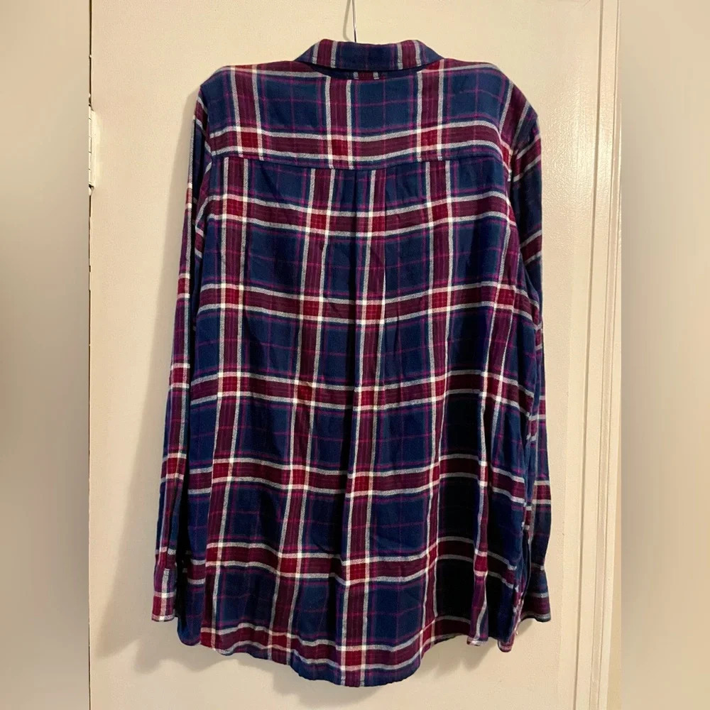 Express Boyfriend Flannel Shirt Blue Pink Double Front Patch Pocket Size Medium - Picture 11 of 11